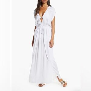 Elan Wrap Maxi Cover-Up Dress- Size S, White